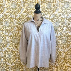 Ann Mashburn Viola Wool Blend Long Sleeve Popover Top in Brushed Twill Beige M
